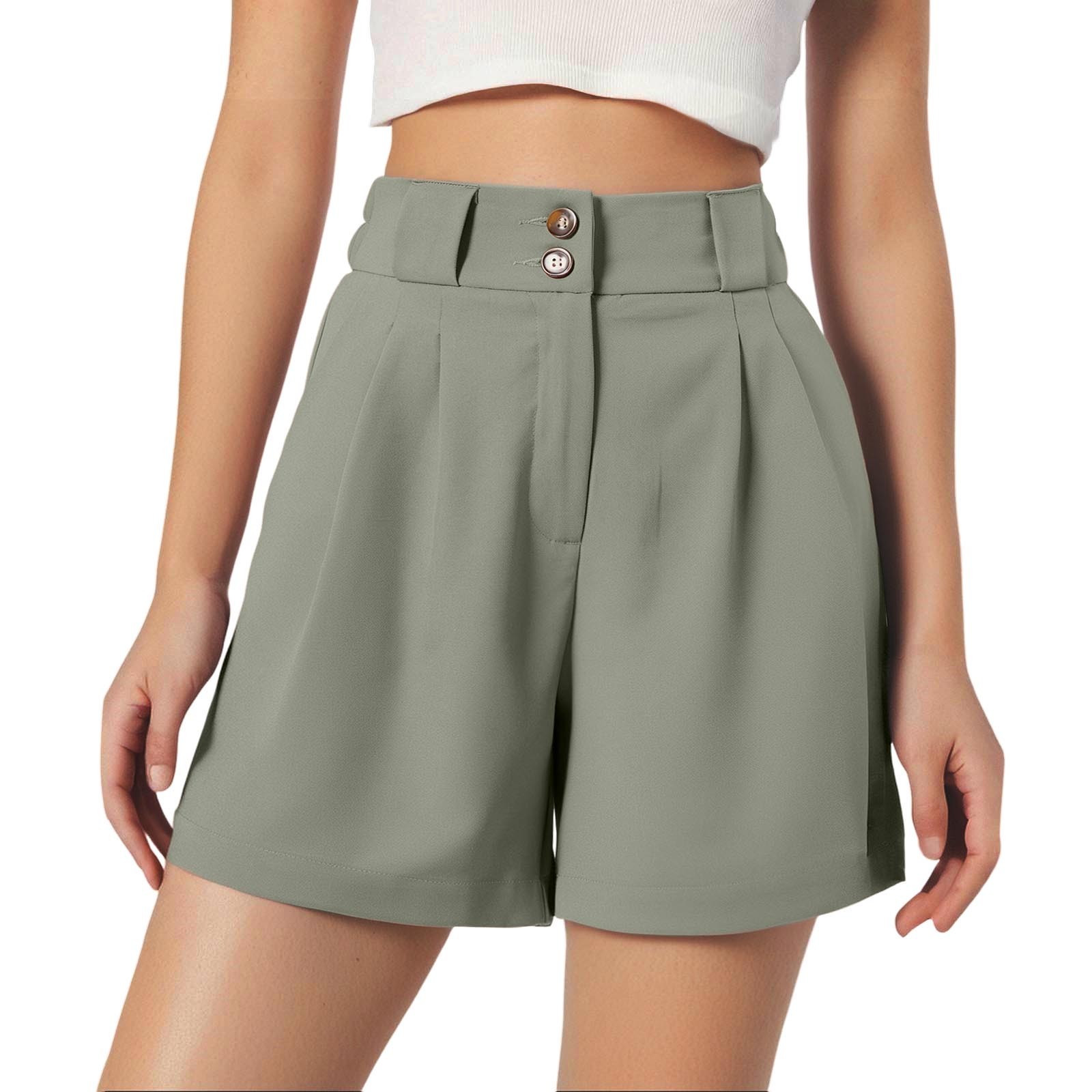 thumbnail image 1 of Pantalones cortos de cintura alta para mujer - Abertura lateral, bolsillos - Informal de negocios - Espalda elástica, cierre con cremallera - Tallas S-XXL, 1 of 6